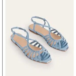 BODEN Metallic Blue Woven Strappy Multistrap Flat Sandals 7 38 NEW No Box